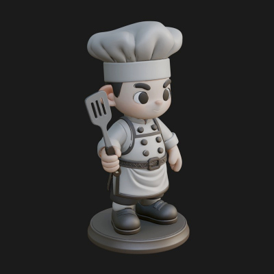 Chibi Chef with Spatula Statue Design 4 3D Print Model