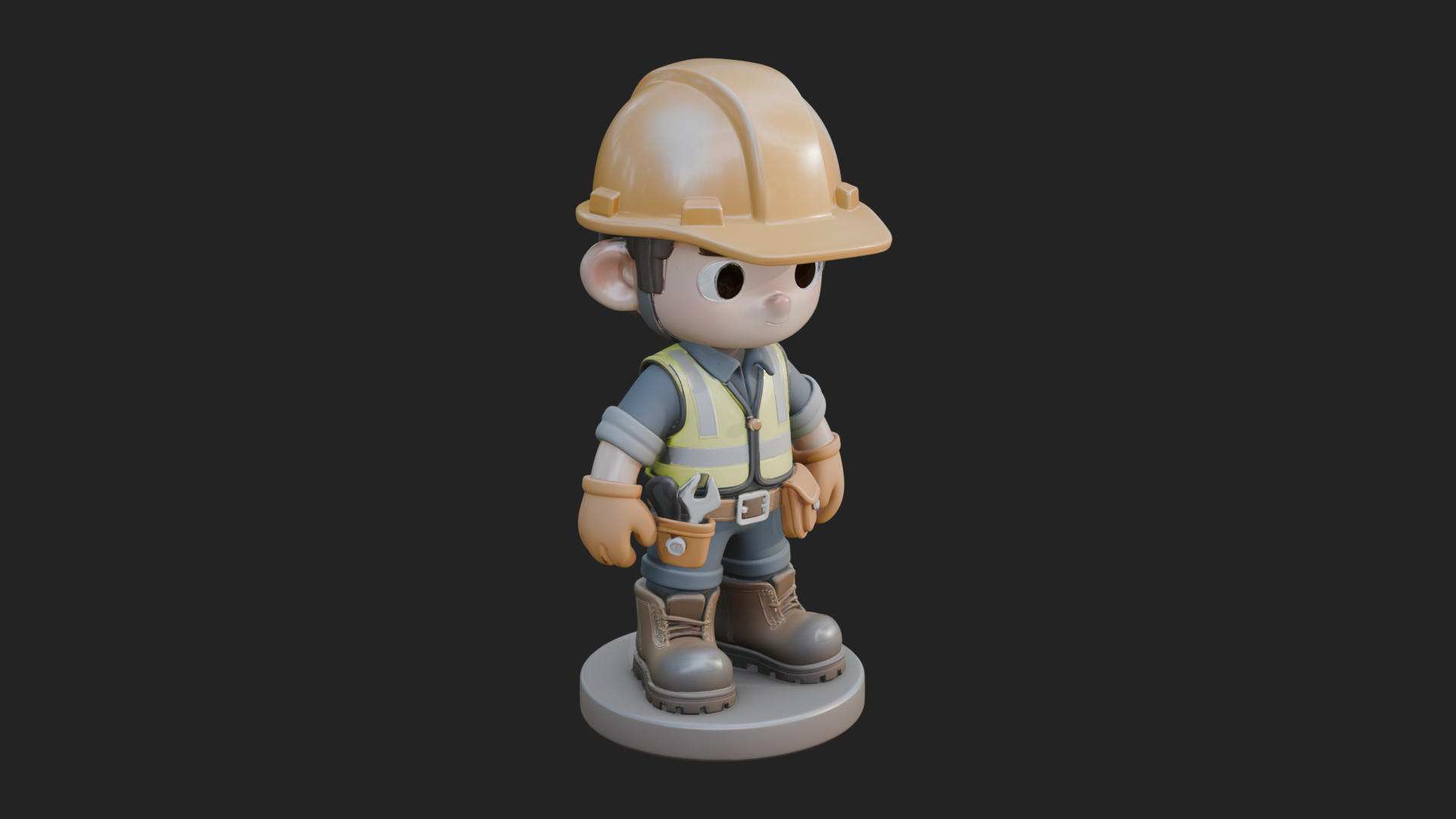 Chibi Construction Worker Statue Design 1 3D Print Model 3D Model