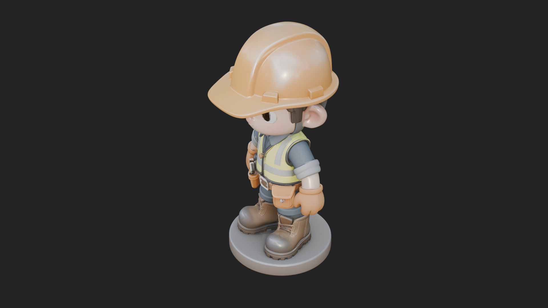 Chibi Construction Worker Statue Design 1 3D Print Model 3D Model