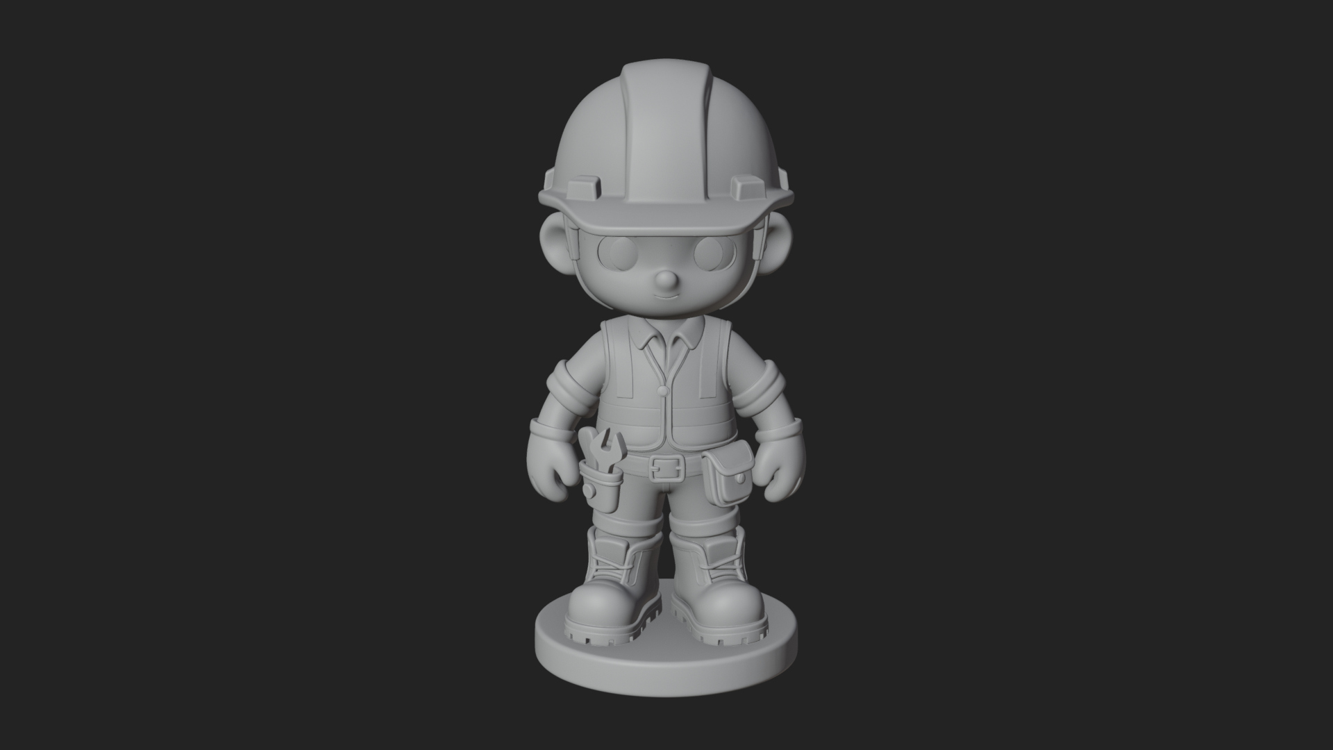 Chibi Construction Worker Statue Design 1 3D Print Model 3D Model