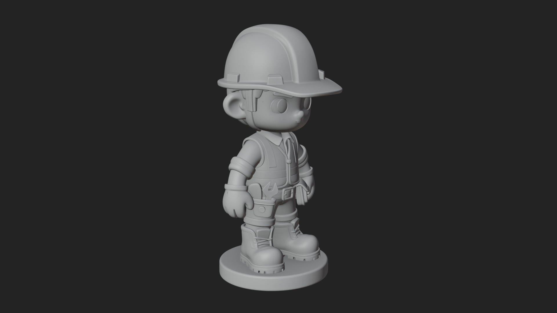 Chibi Construction Worker Statue Design 1 3D Print Model 3D Model