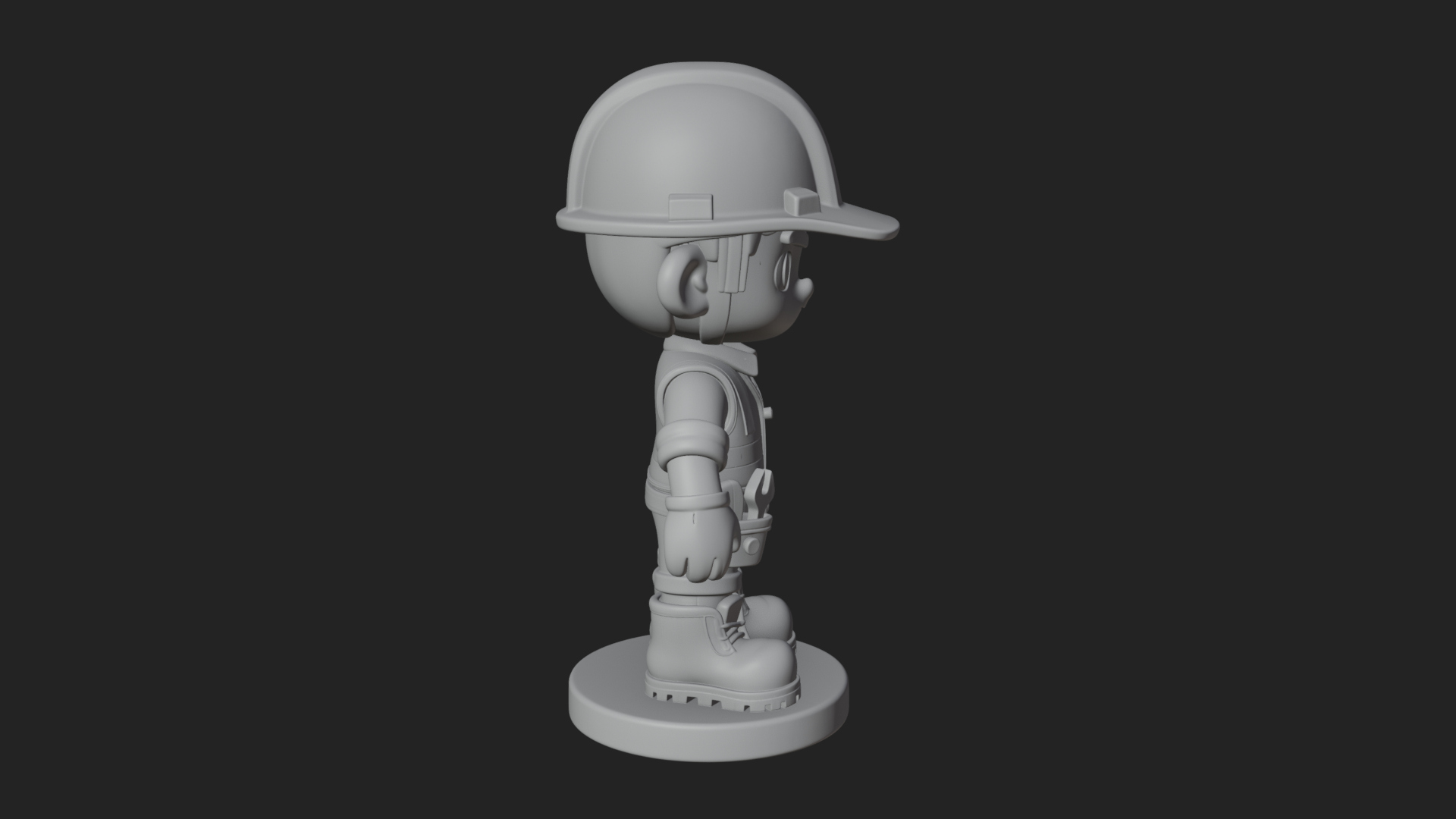 Chibi Construction Worker Statue Design 1 3D Print Model 3D Model