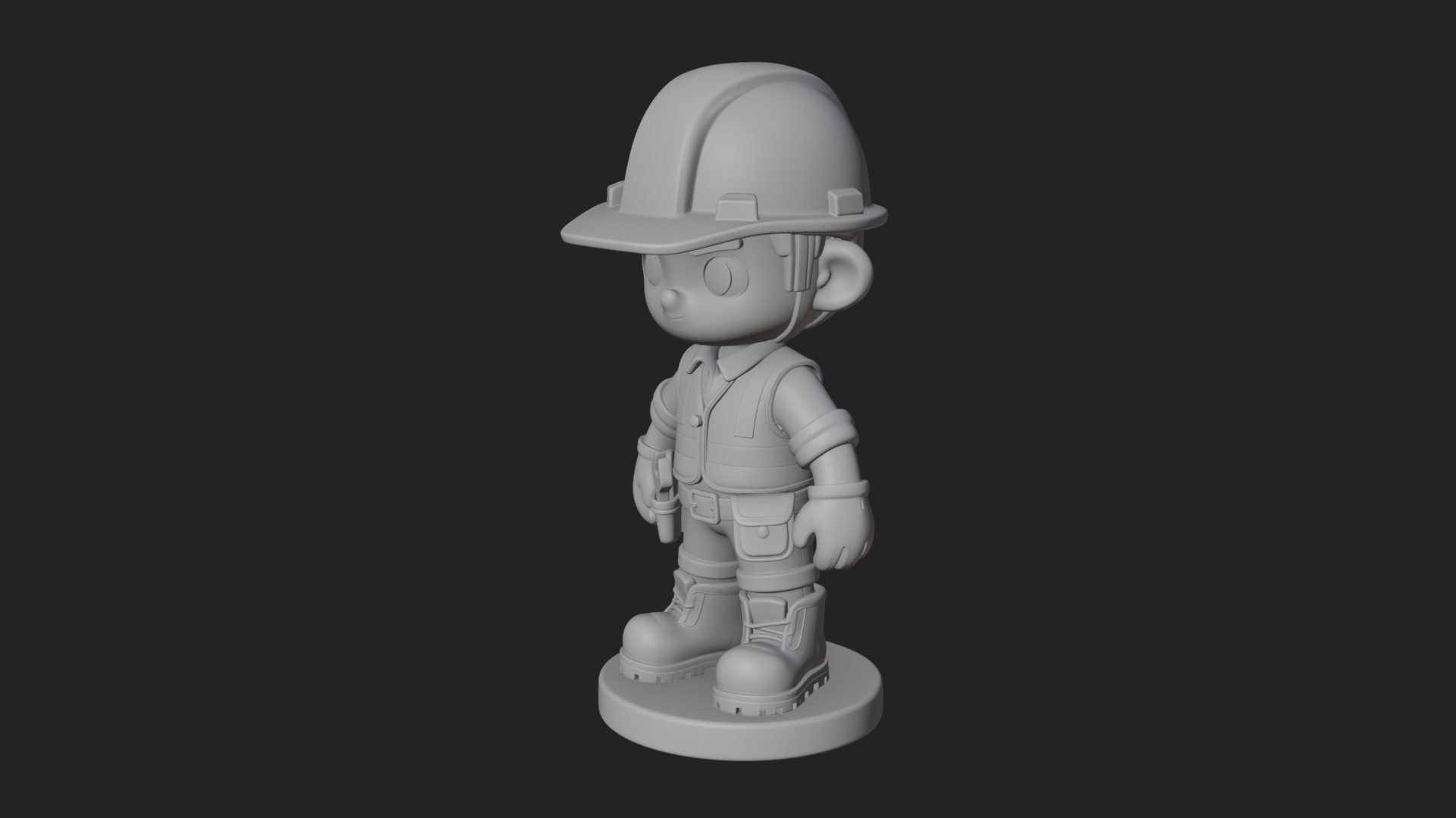 Chibi Construction Worker Statue Design 1 3D Print Model 3D Model