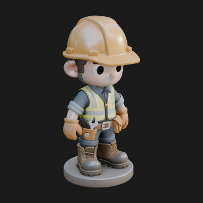 Chibi Construction Worker Statue Design 1 3D Print Model