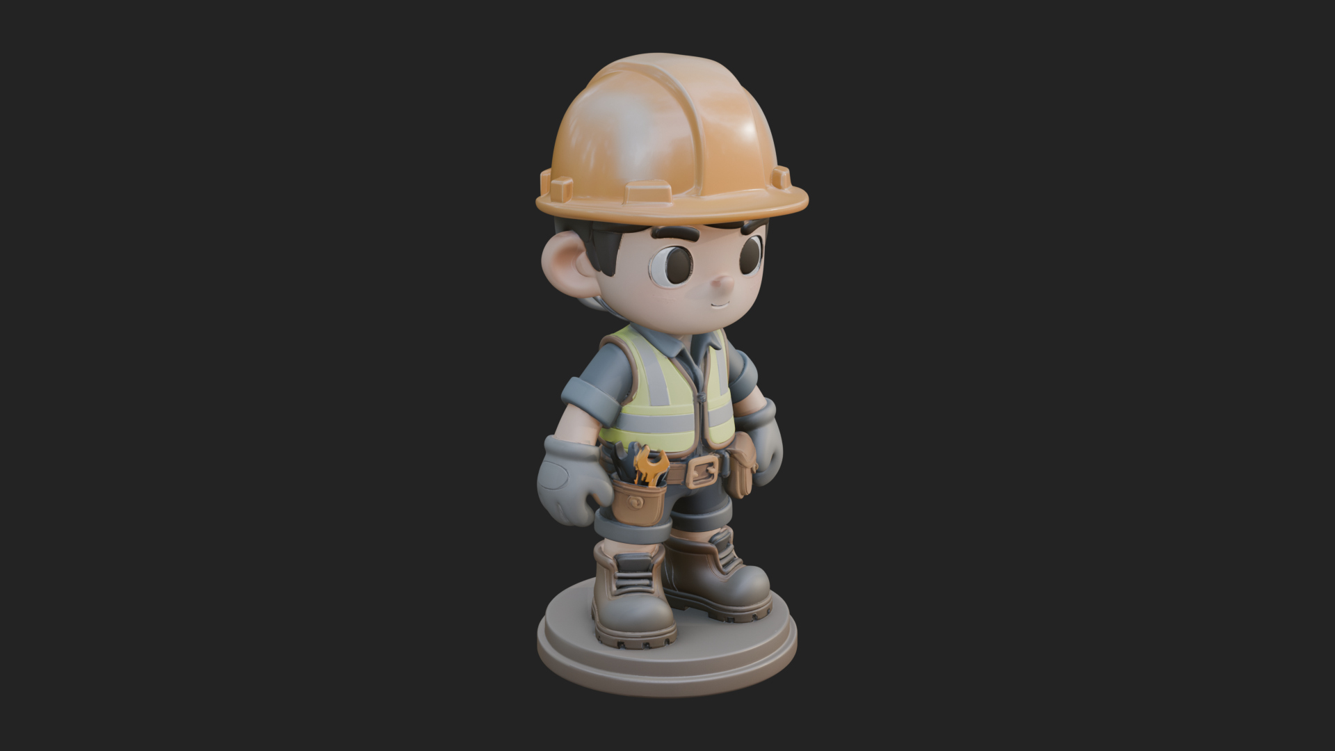Chibi Construction Worker Statue Design 2 3D Print Model 3D Model