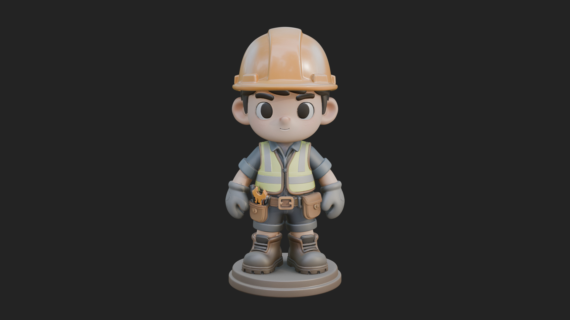 Chibi Construction Worker Statue Design 2 3D Print Model 3D Model