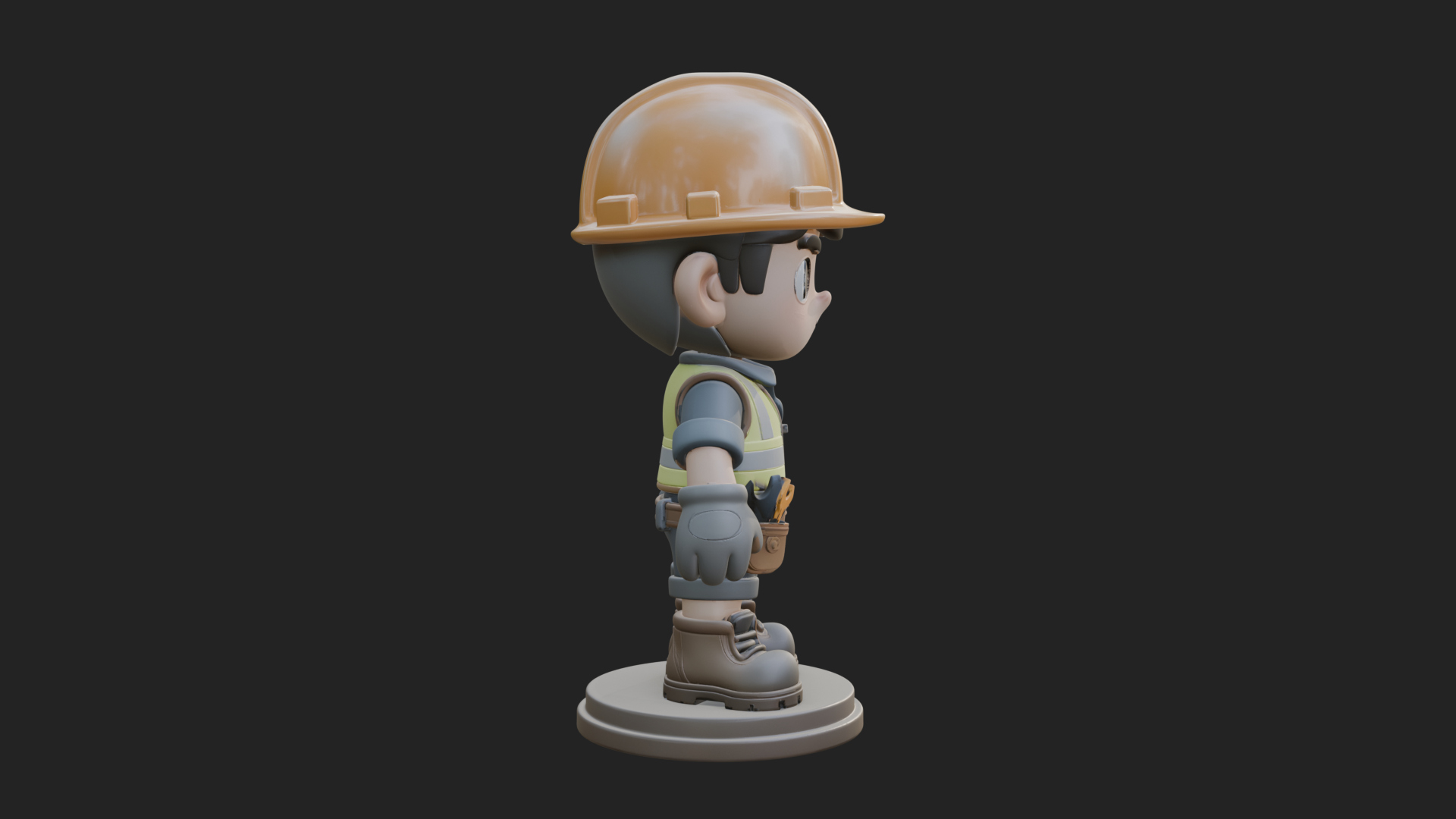 Chibi Construction Worker Statue Design 2 3D Print Model 3D Model
