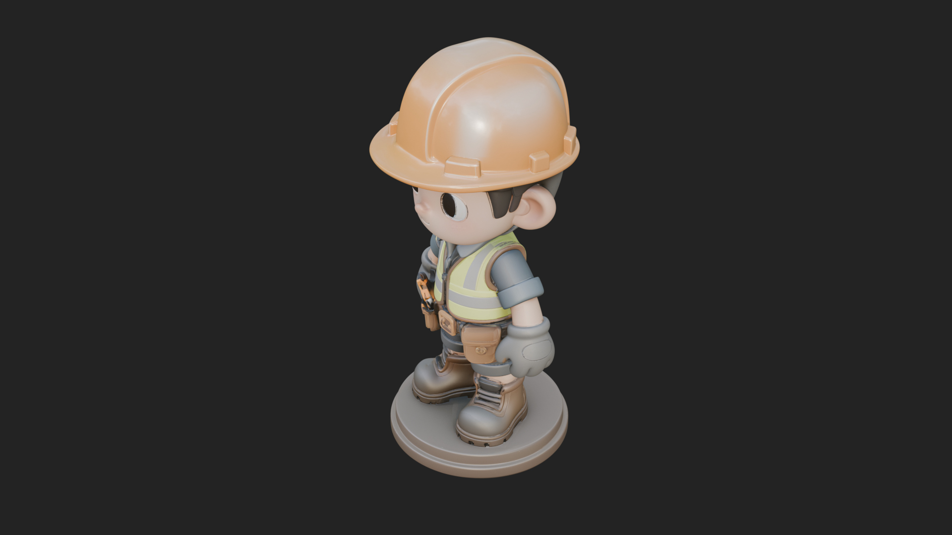 Chibi Construction Worker Statue Design 2 3D Print Model 3D Model