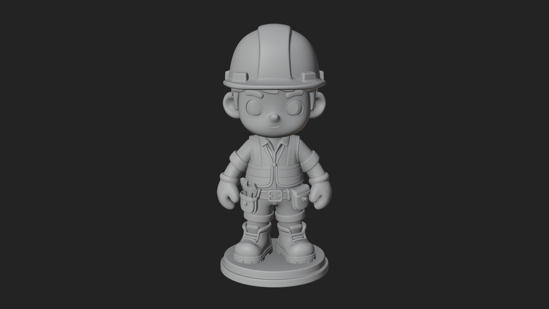 Chibi Construction Worker Statue Design 2 3D Print Model 3D Model