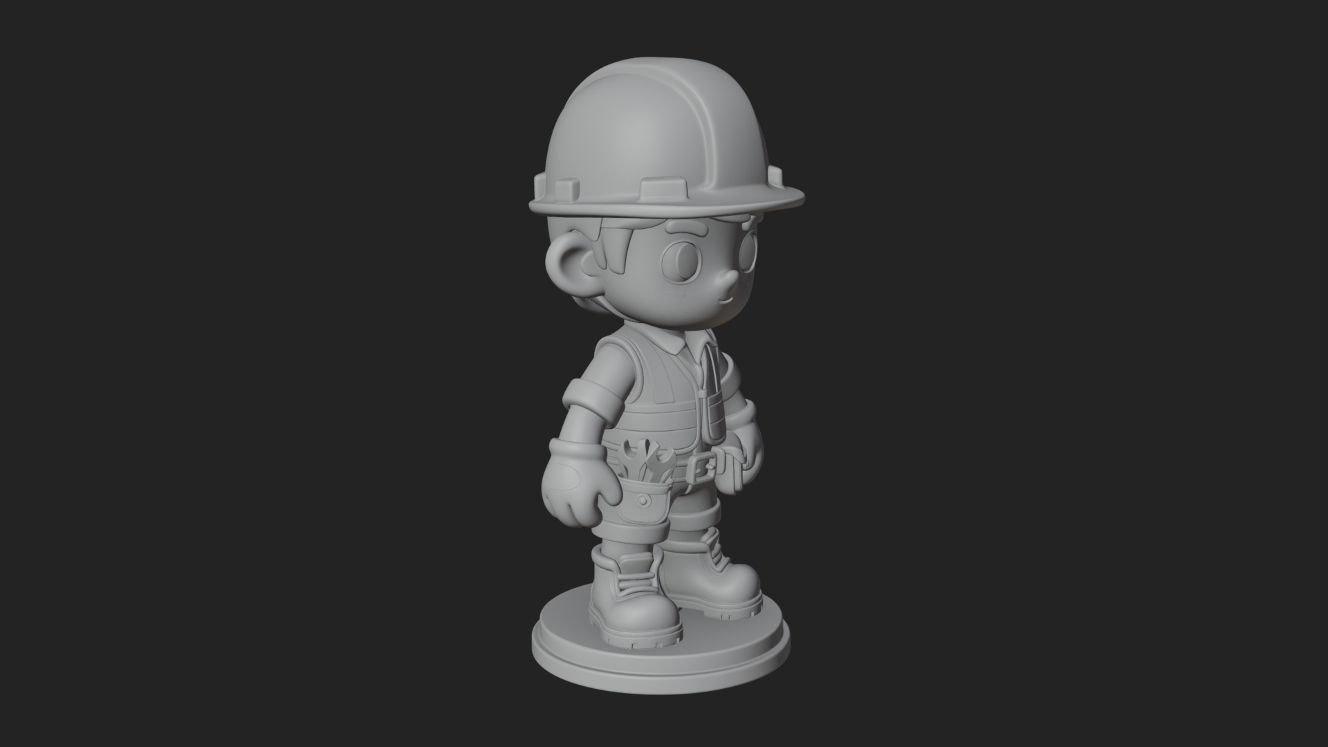 Chibi Construction Worker Statue Design 2 3D Print Model 3D Model