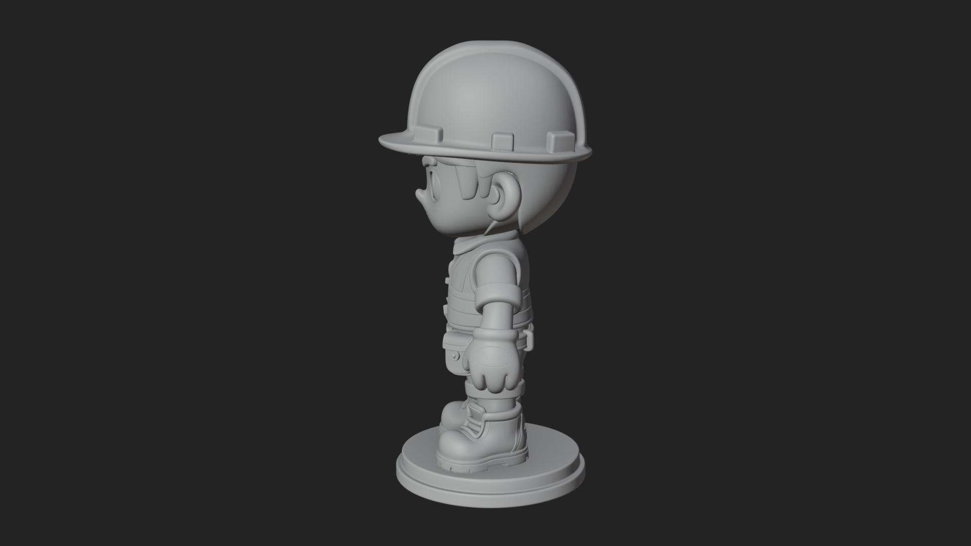 Chibi Construction Worker Statue Design 2 3D Print Model 3D Model