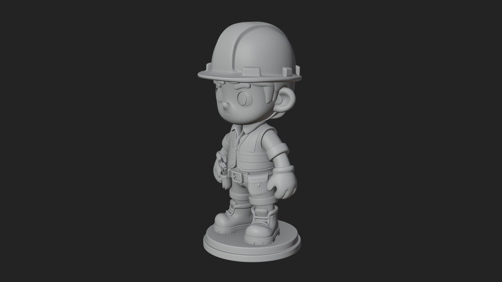 Chibi Construction Worker Statue Design 2 3D Print Model 3D Model