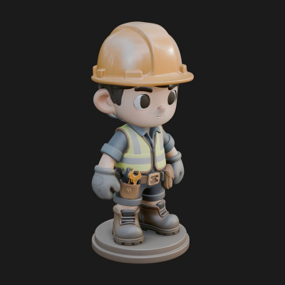 Chibi Construction Worker Statue Design 2 3D Print Model