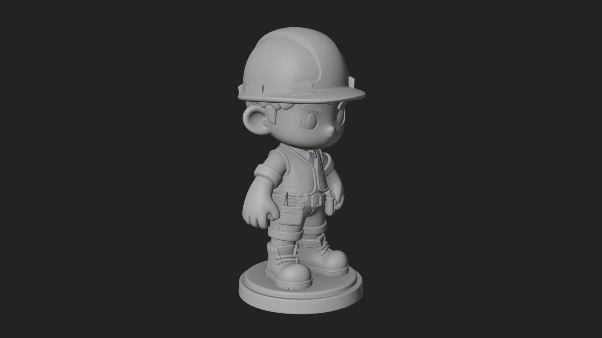 Chibi Construction Worker Statue Design 3 3D Print Model 3D Model