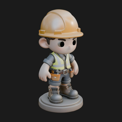 Chibi Construction Worker Statue Design 3 3D Print Model