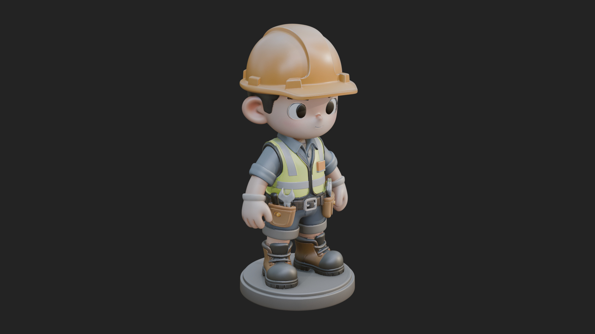 Chibi Construction Worker Statue Design 4 3D Print Model 3D Model