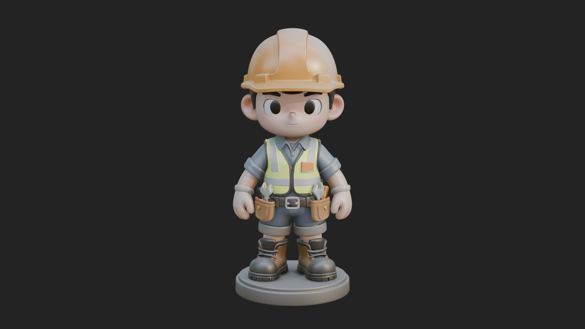 Chibi Construction Worker Statue Design 4 3D Print Model 3D Model