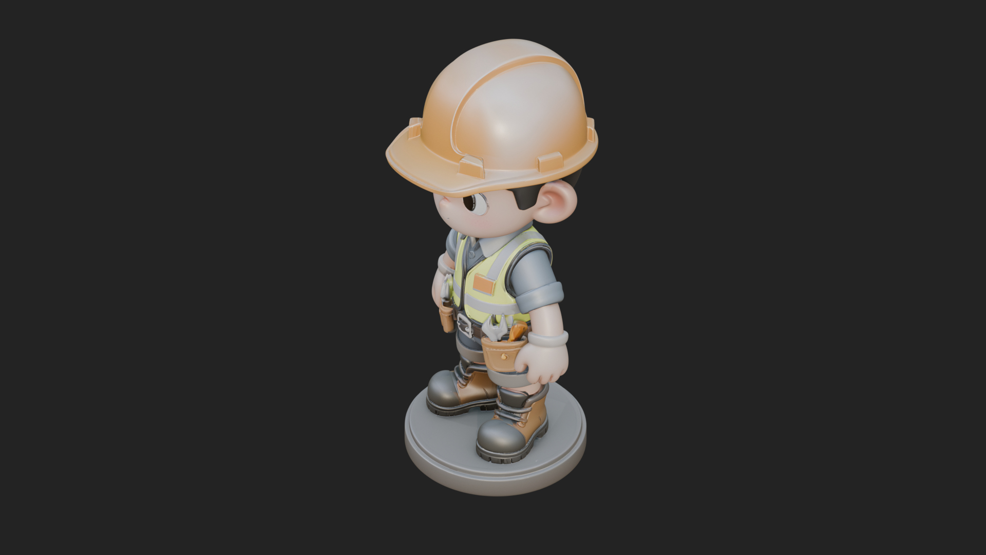 Chibi Construction Worker Statue Design 4 3D Print Model 3D Model