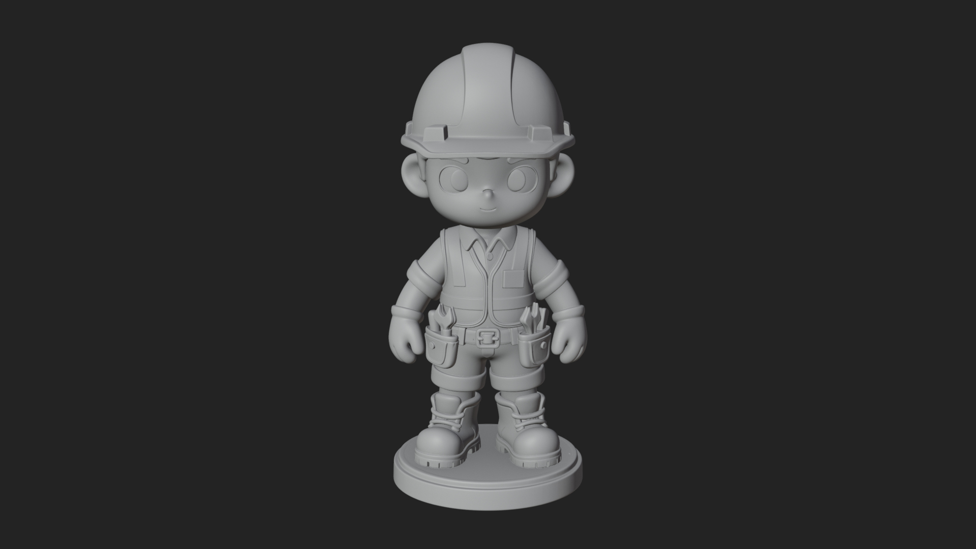 Chibi Construction Worker Statue Design 4 3D Print Model 3D Model