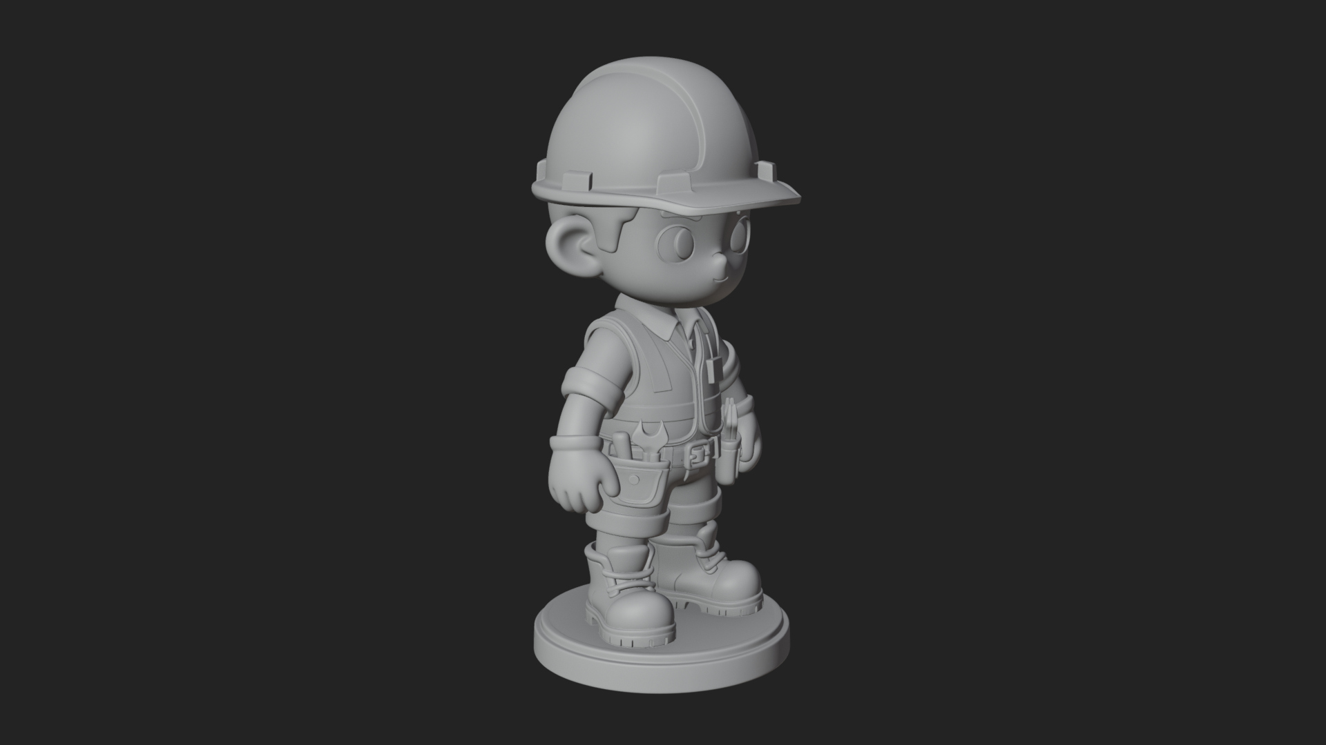 Chibi Construction Worker Statue Design 4 3D Print Model 3D Model