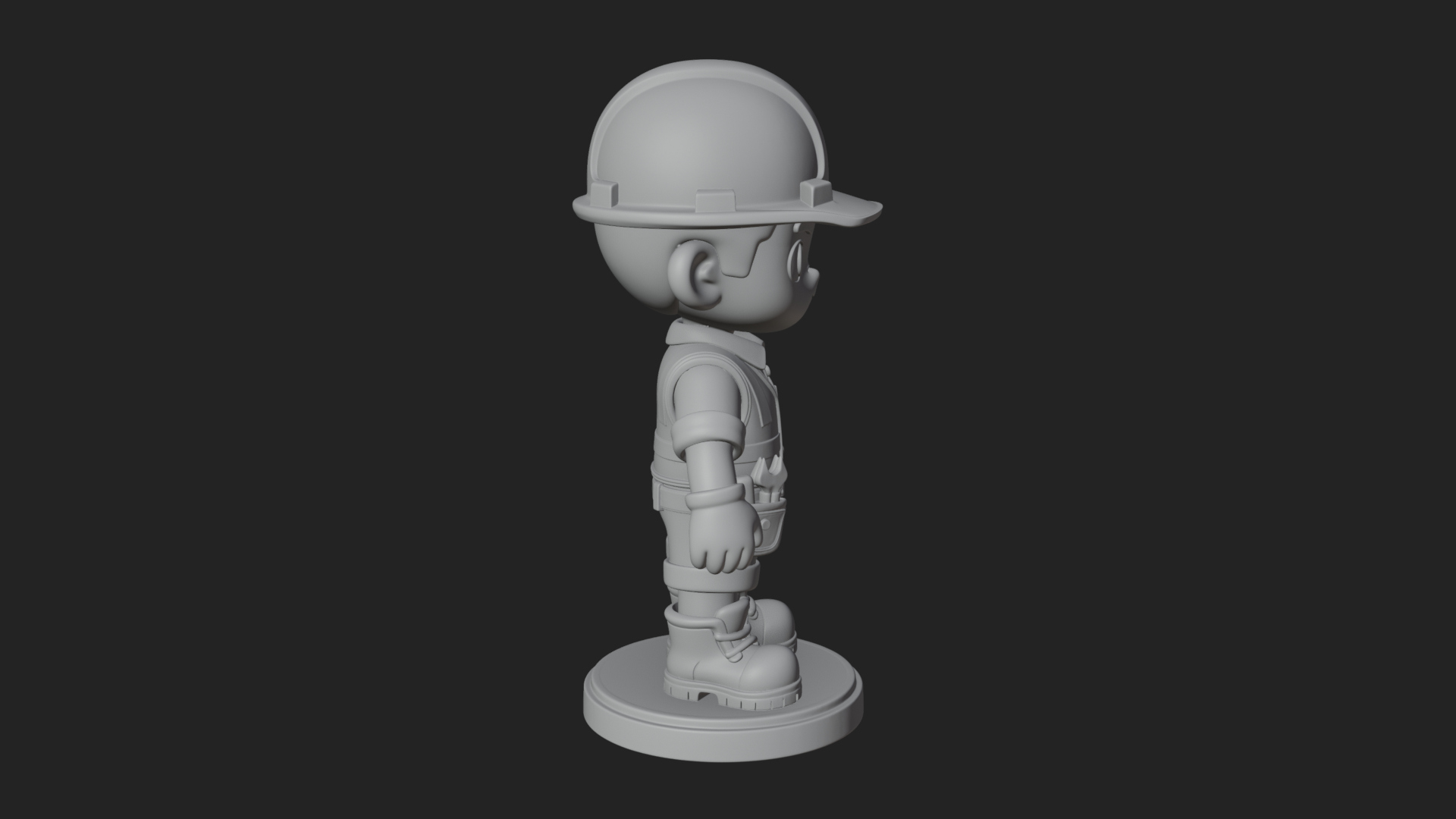Chibi Construction Worker Statue Design 4 3D Print Model 3D Model