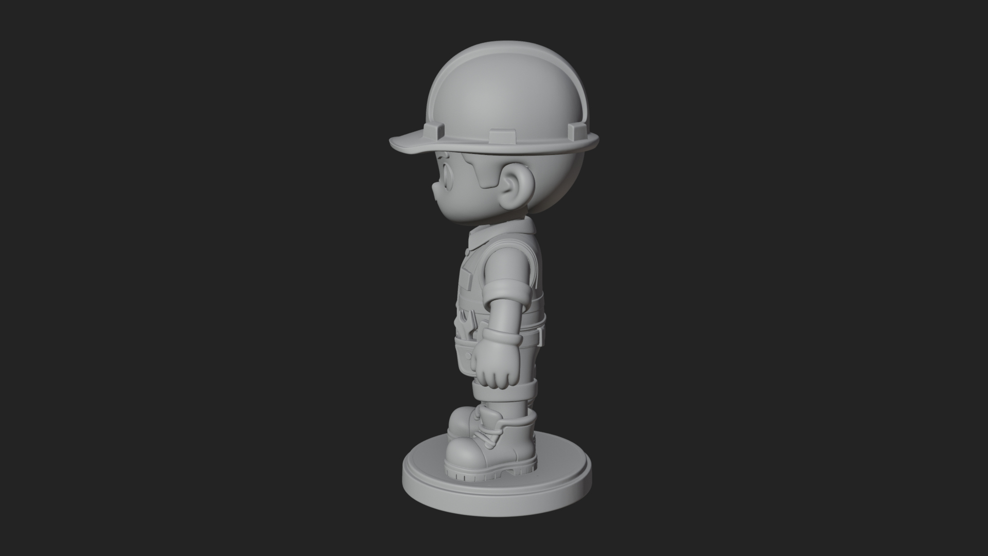 Chibi Construction Worker Statue Design 4 3D Print Model 3D Model