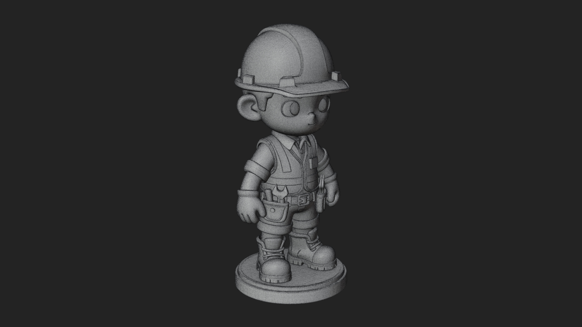 Chibi Construction Worker Statue Design 4 3D Print Model 3D Model