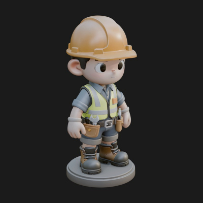 Chibi Construction Worker Statue Design 4 3D Print Model