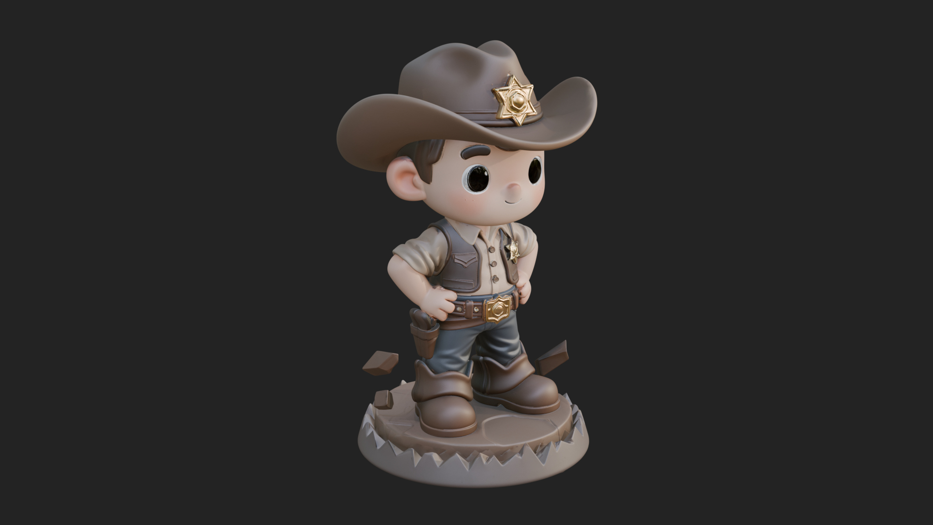 Chibi Cowboy Sheriff Statue Design 1 3D Print Model 3D Model