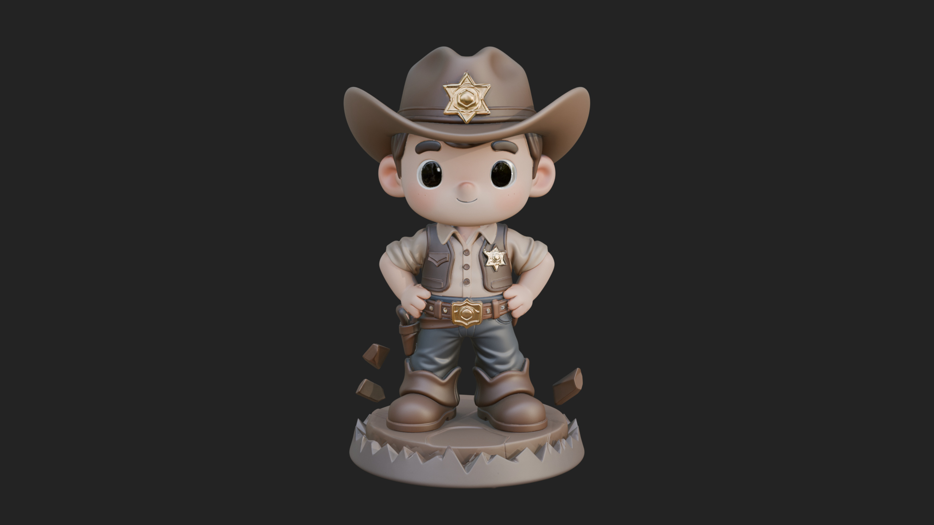 Chibi Cowboy Sheriff Statue Design 1 3D Print Model 3D Model