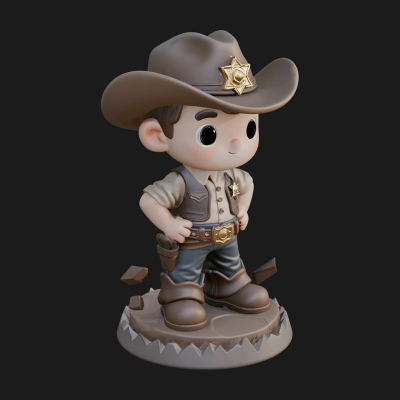 Chibi Cowboy Sheriff Statue Design 1 3D Print Model