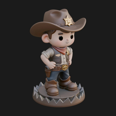 Chibi Cowboy Sheriff Statue Design 2 3D Print Model