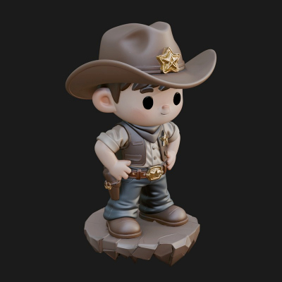 Chibi Cowboy Sheriff Statue Design 3 3D Print Model
