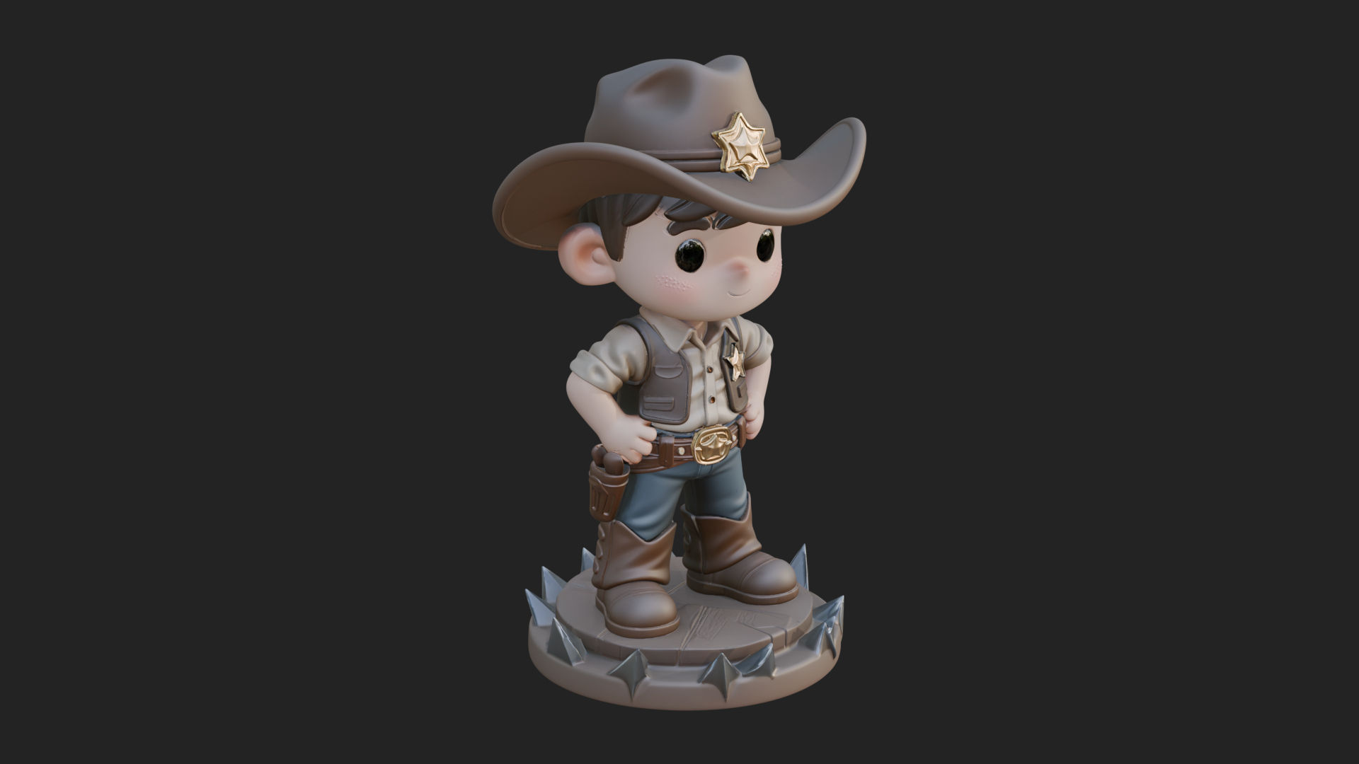 Chibi Cowboy Sheriff Statue Design 4 3D Print Model 3D Model