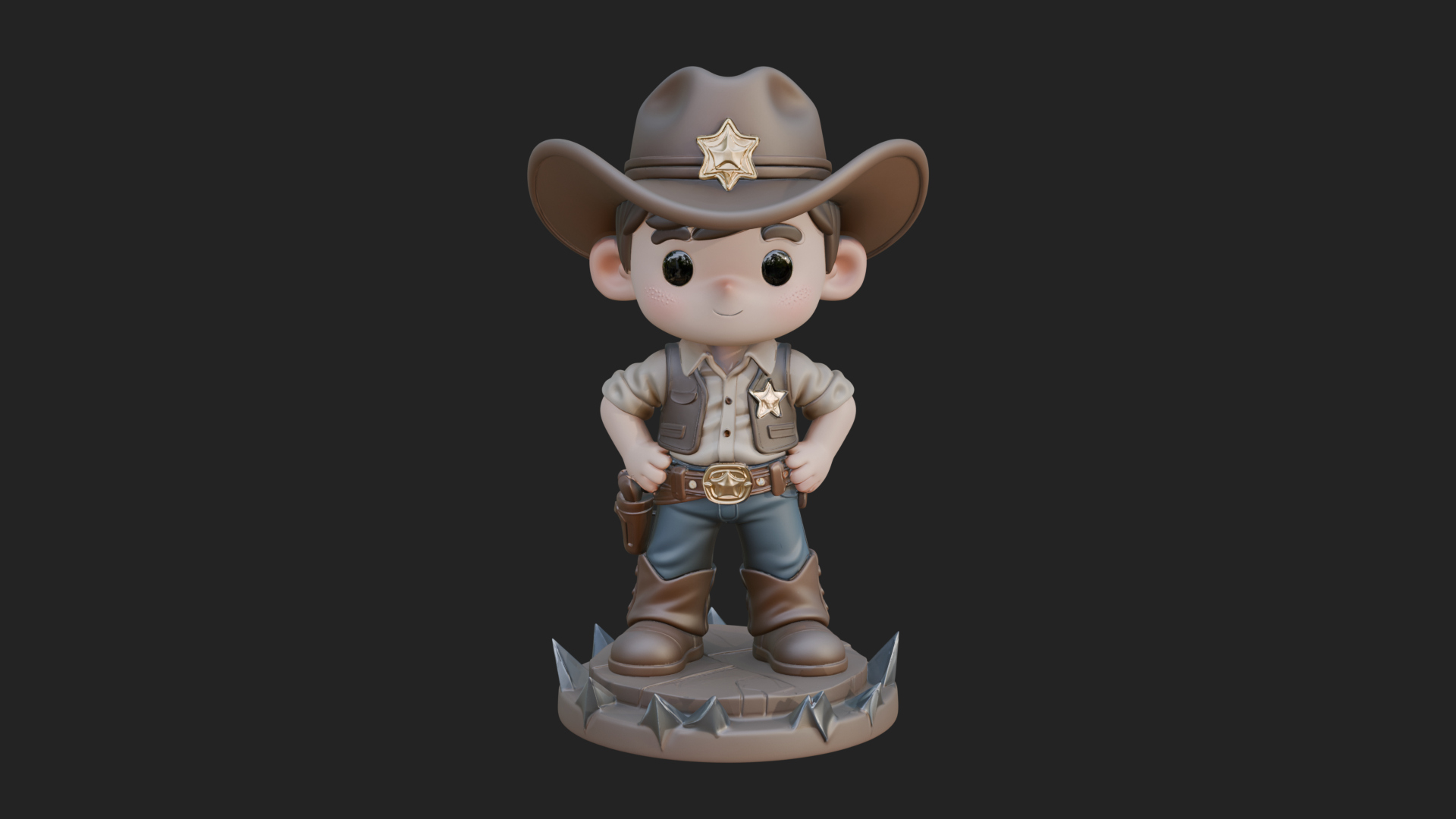 Chibi Cowboy Sheriff Statue Design 4 3D Print Model 3D Model