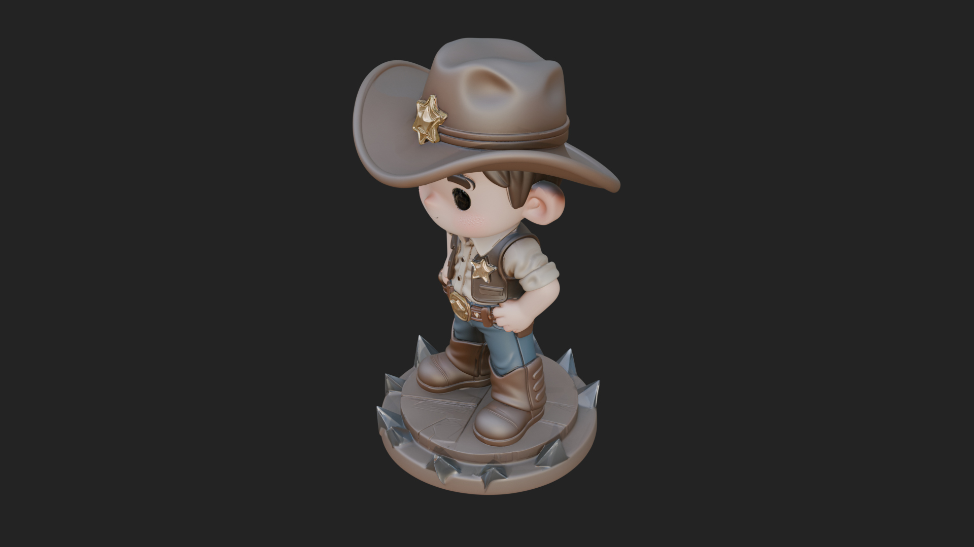 Chibi Cowboy Sheriff Statue Design 4 3D Print Model 3D Model