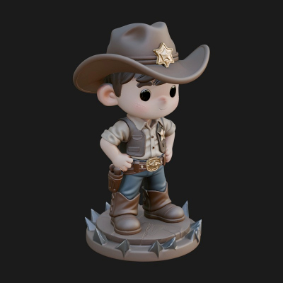 Chibi Cowboy Sheriff Statue Design 4 3D Print Model