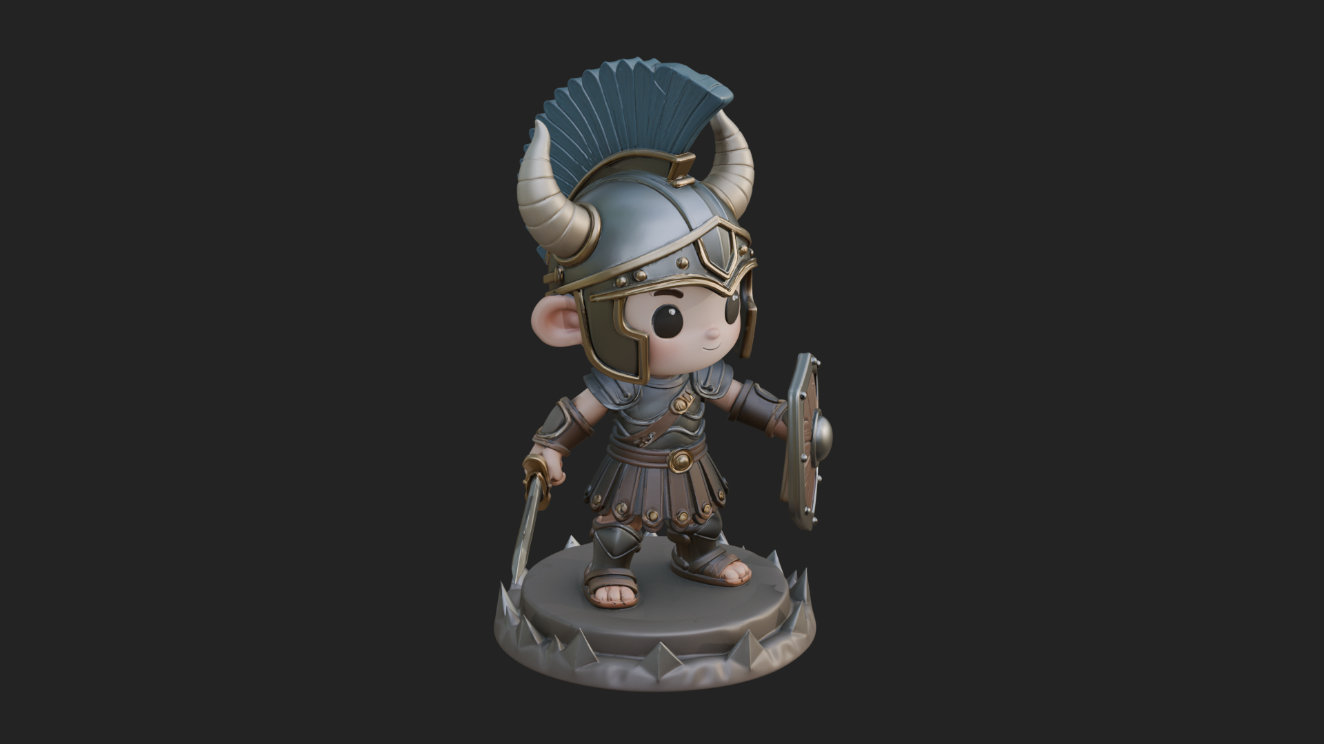 Chibi Crested Helm Soldier Statue Design 2 3D Print Model 3D Model