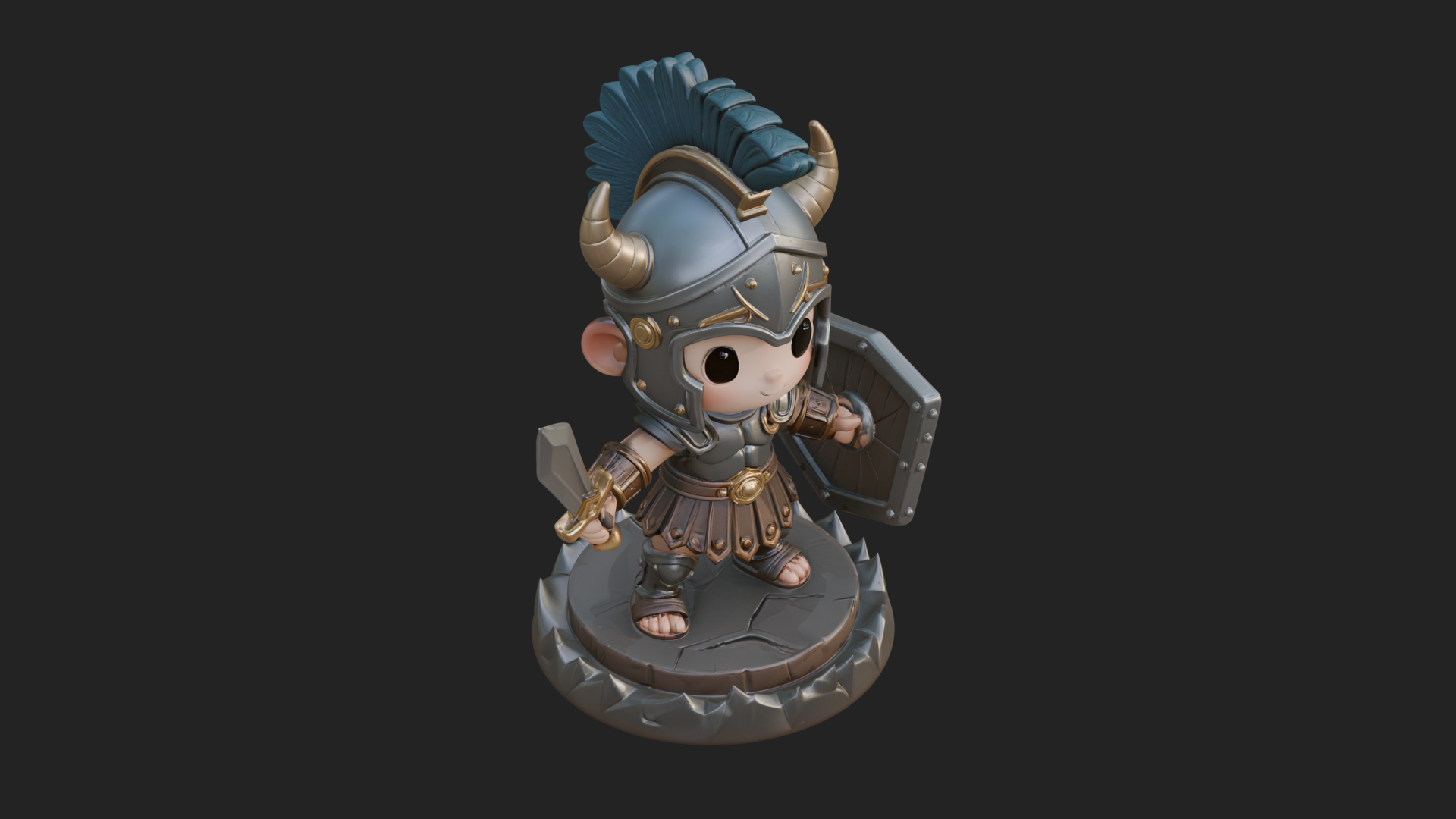 Chibi Crested Helm Soldier Statue Design 3 3D Print Model 3D Model