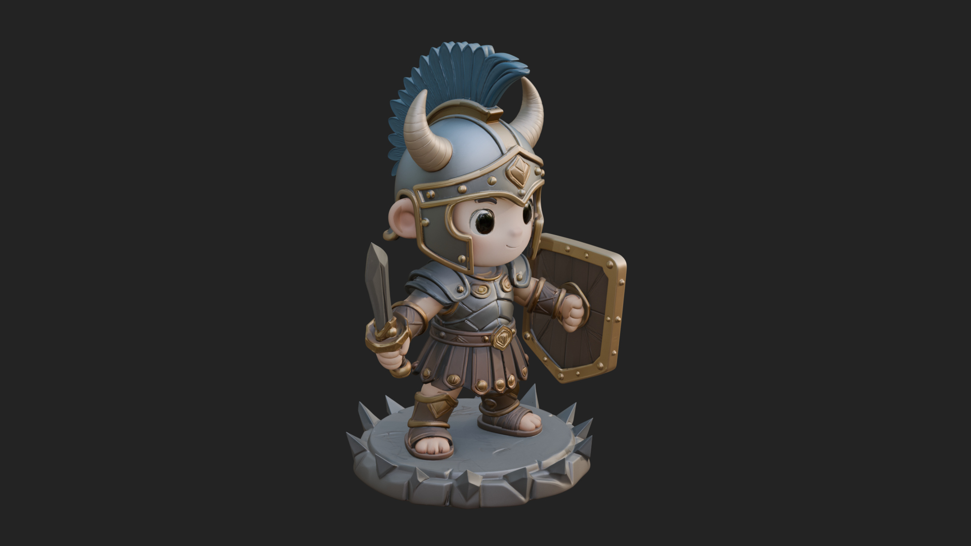 Chibi Crested Helm Soldier Statue Design 4 3D Print Model 3D Model