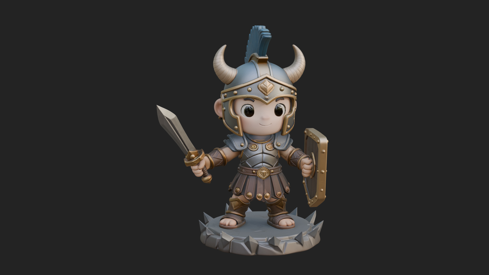 Chibi Crested Helm Soldier Statue Design 4 3D Print Model 3D Model