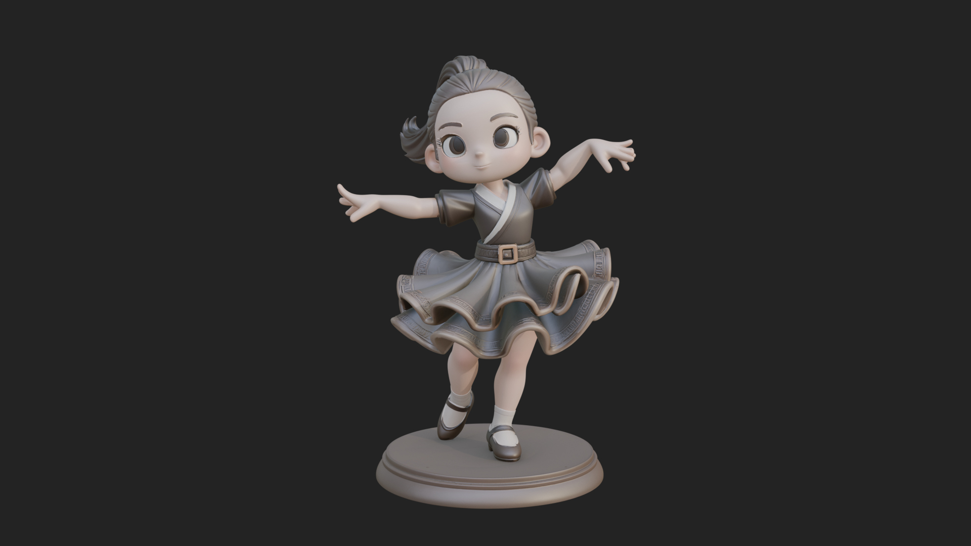 Chibi Dancing Girl Statue Design 1 3D Print Model 3D Model