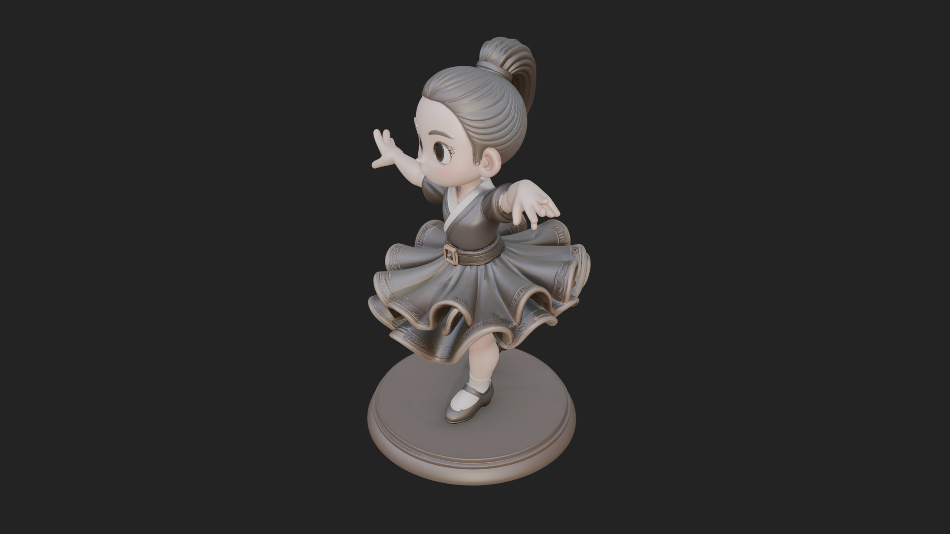 Chibi Dancing Girl Statue Design 1 3D Print Model 3D Model