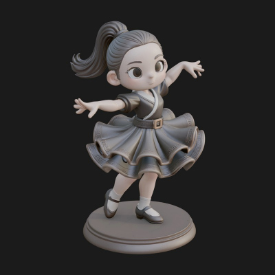 Chibi Dancing Girl Statue Design 1 3D Print Model