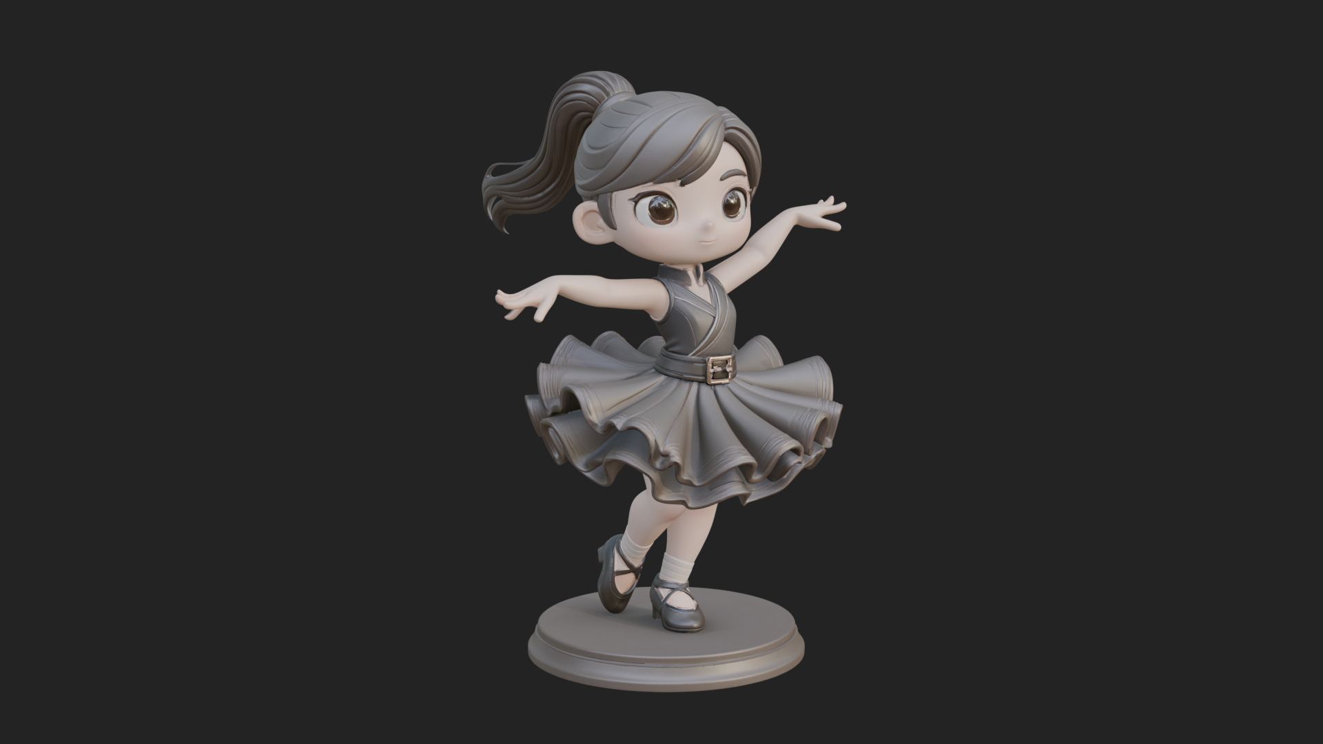 Chibi Dancing Girl Statue Design 2 3D Print Model 3D Model