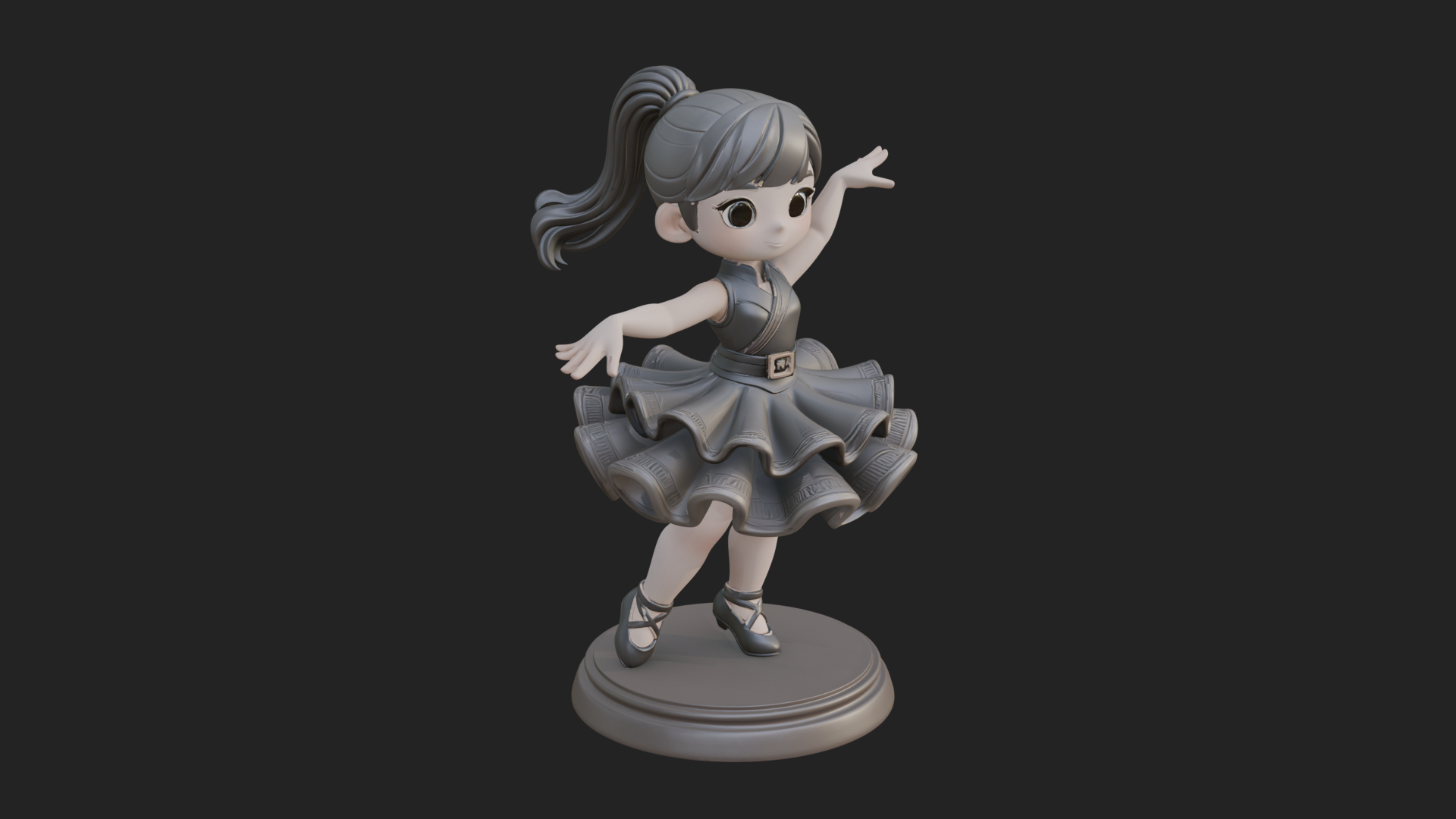 Chibi Dancing Girl Statue Design 3 3D Print Model 3D Model
