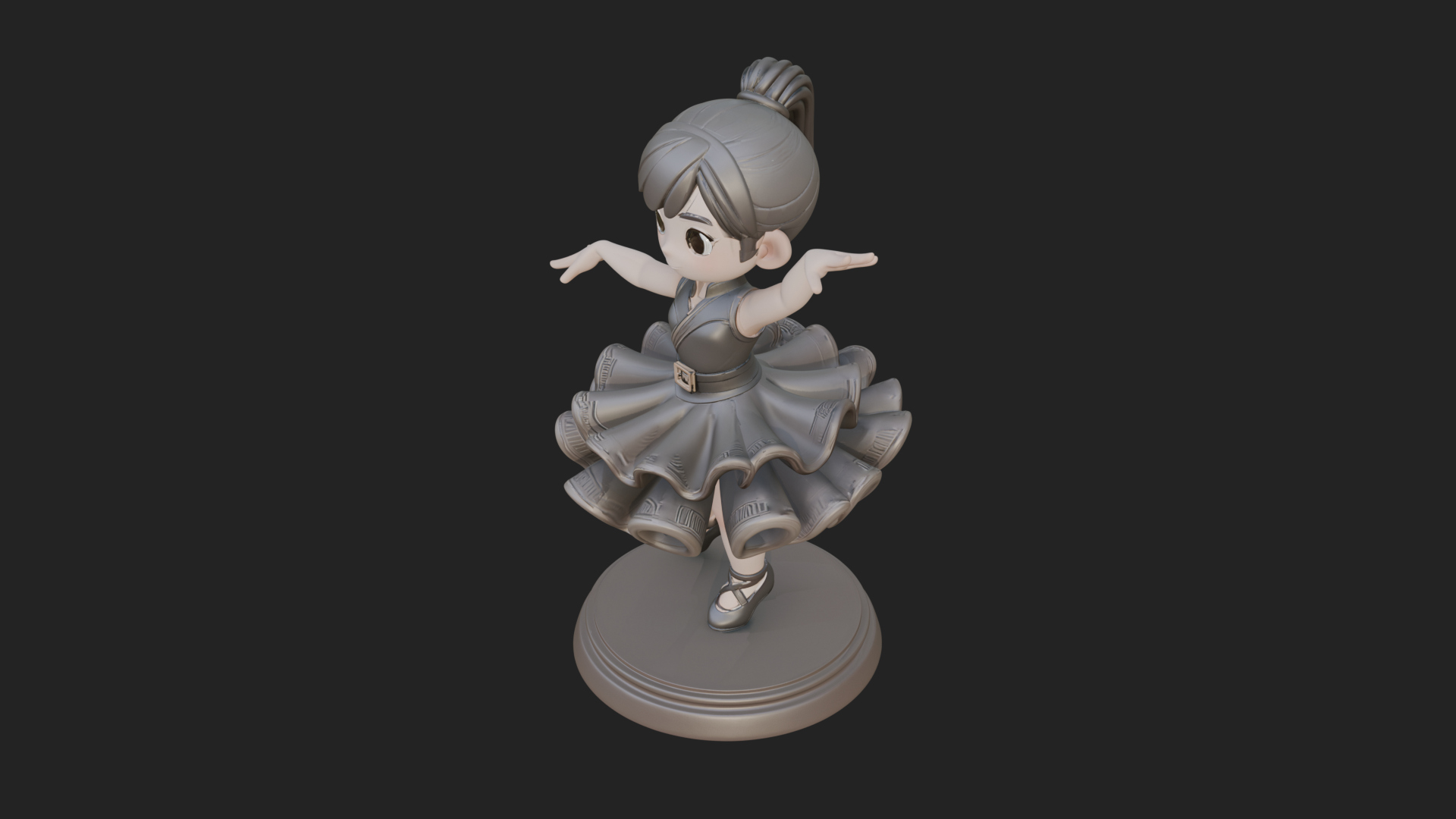 Chibi Dancing Girl Statue Design 3 3D Print Model 3D Model