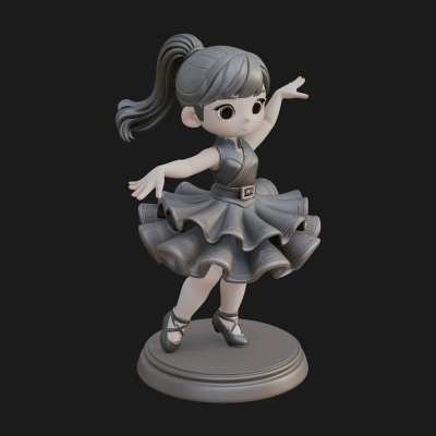 Chibi Dancing Girl Statue Design 3 3D Print Model
