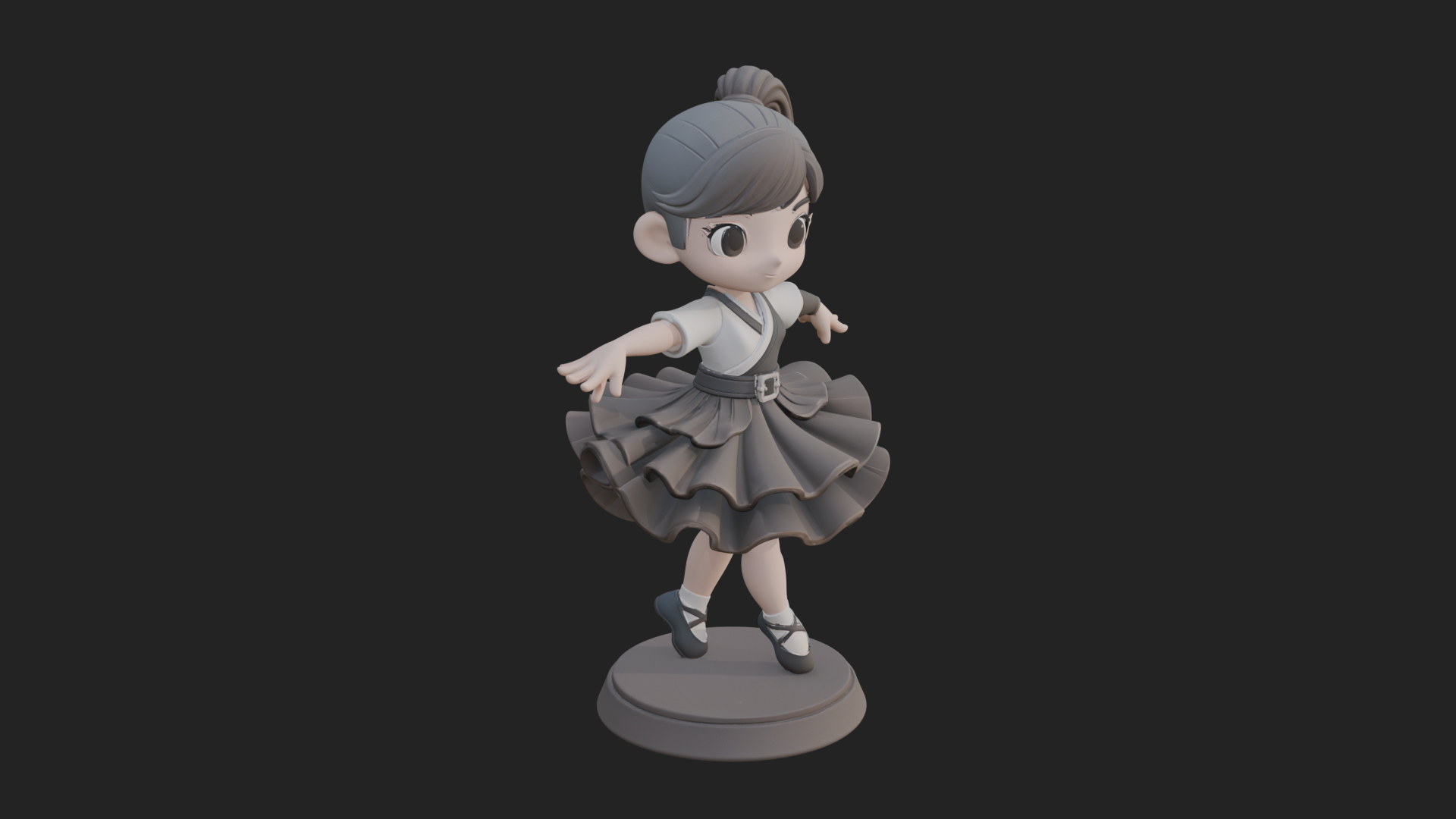Chibi Dancing Girl Statue Design 4 3D Print Model 3D Model
