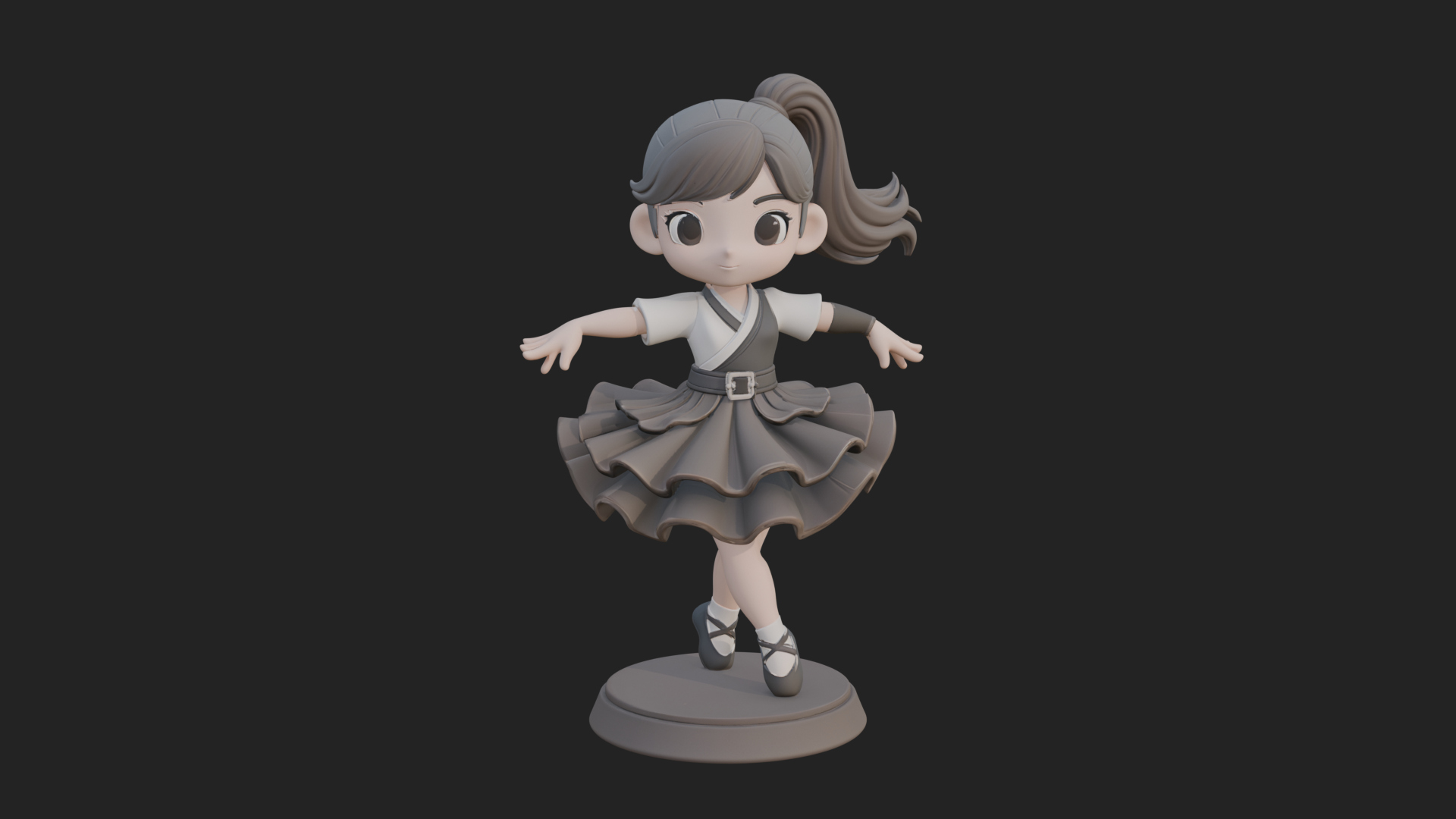 Chibi Dancing Girl Statue Design 4 3D Print Model 3D Model